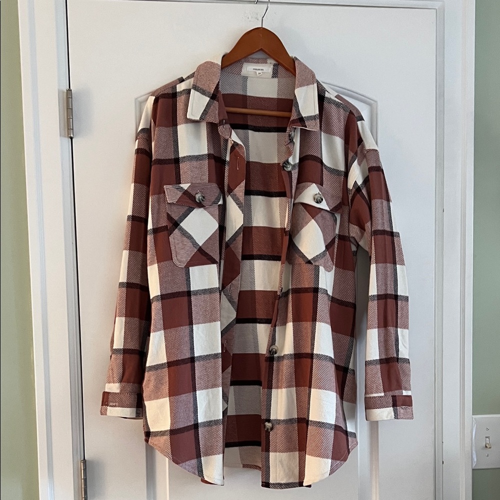 Maurices Plaid Button-Down Shirt - Brown and Cream